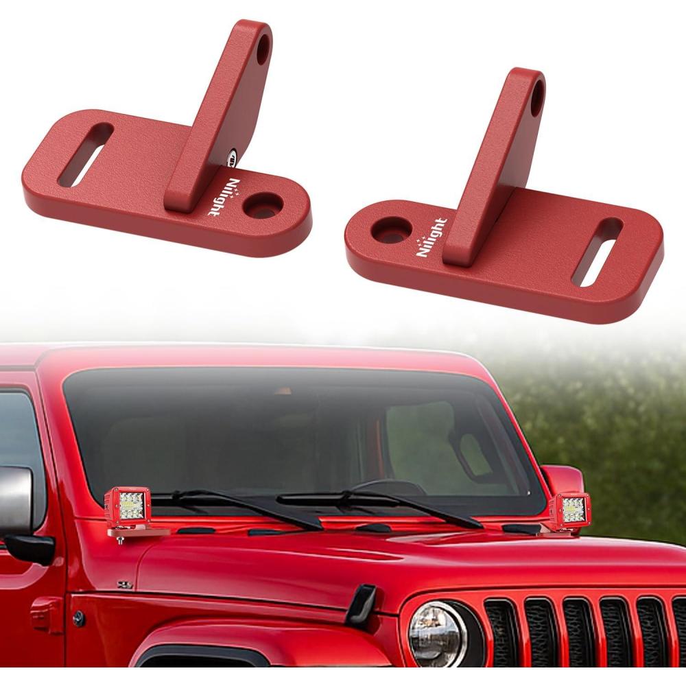 image:imageNilight Light Mounting Bracket Hood Cowl Mount Brackets for Front APillar Auxiliary Offroad LED Work Pods Lights on Jeep Wrangler JL JLU Gladiator JT 2018 2019 2020 2021 2022 2023 2024 2025 RedRed for JL JLU JT 20182025
