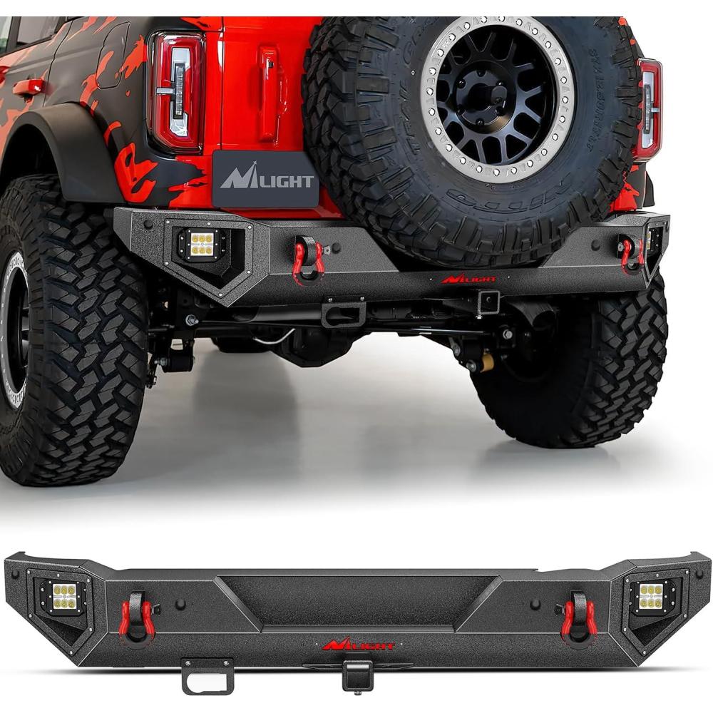 image:imageNilight Windshield Frame Cover Light Bracket for 2021 2022 2023 2024 2025 2026 New Ford Bronco 24 Door Accessories Roof Sun Visor Cowl Body Armor with 4 x LED Lights BlackRear Bumper