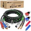Nilight 12 FT Air Line Hose Assembly Rubber with 1/2″ NPT Swivel Fitting Straight Heavy Duty Power Hoses Set Spring Guard Grips DOT Fittings for Semi Truck Trailer Tractor(15FT Air Lines with Glad Hands & Grips)