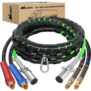 Nilight 12 FT Air Line Hose Assembly Rubber with 1/2″ NPT Swivel Fitting Straight Heavy Duty Power Hoses Set Spring Guard Grips DOT Fittings for Semi Truck Trailer Tractor(12FT Air Lines)
