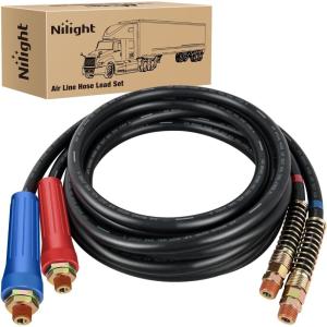 Nilight 12 FT Air Line Hose Assembly Rubber with 1/2″ NPT Swivel Fitting Straight Heavy Duty Power Hoses Set Spring Guard Grips DOT Fittings for Semi Truck Trailer Tractor(12FT Air Brake Hose)