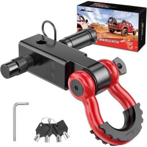 Nilight 2Pcs Bolt-On Tow Hooks with Spring Clip 10,000LBS 2Pcs Black Forged Recovery Tow Hooks Compatible with Jeep Ford Dodge Chevy GMC Toyota Pickup Truck(Hitch w/ Lock Pin Black Red)