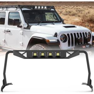 Nilight Front Windshield Frame Cover Roof Sun Visor Cowl Body Armor with 4 x LED Lights Compatible with 2007-2018 Jeep Wrangler JK JKU Unlimited, Windscreen Rack Protector Stand(JL/JT Windshield Frame Cover)