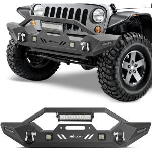 Nilight Front Windshield Frame Cover Roof Sun Visor Cowl Body Armor with 4 x LED Lights Compatible with 2007-2018 Jeep Wrangler JK JKU Unlimited, Windscreen Rack Protector Stand(JK/JL/JT Front Bumper w/Lights 2007-2025)