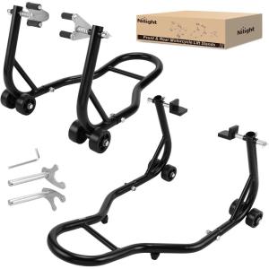 Nilight Motorcycle Wheel Chock 1800 lbs Capacity Wheel Cradle Holder Heavy-Duty Standard Steel Motorcycle Front Wheel Stand with 3 Adjustable Holes for 15″-21″ Off-Road Motorcycles Black(Motorcycle Front & Rear Stand Lift)