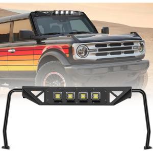 Nilight Windshield Frame Cover Light Bracket for 2021 2022 2023 2024 2025 2026 New Ford Bronco 2/4 Door Accessories Roof Sun Visor Cowl Body Armor with 4 x LED Lights Black(Windshield Frame Cover Light Bracket)