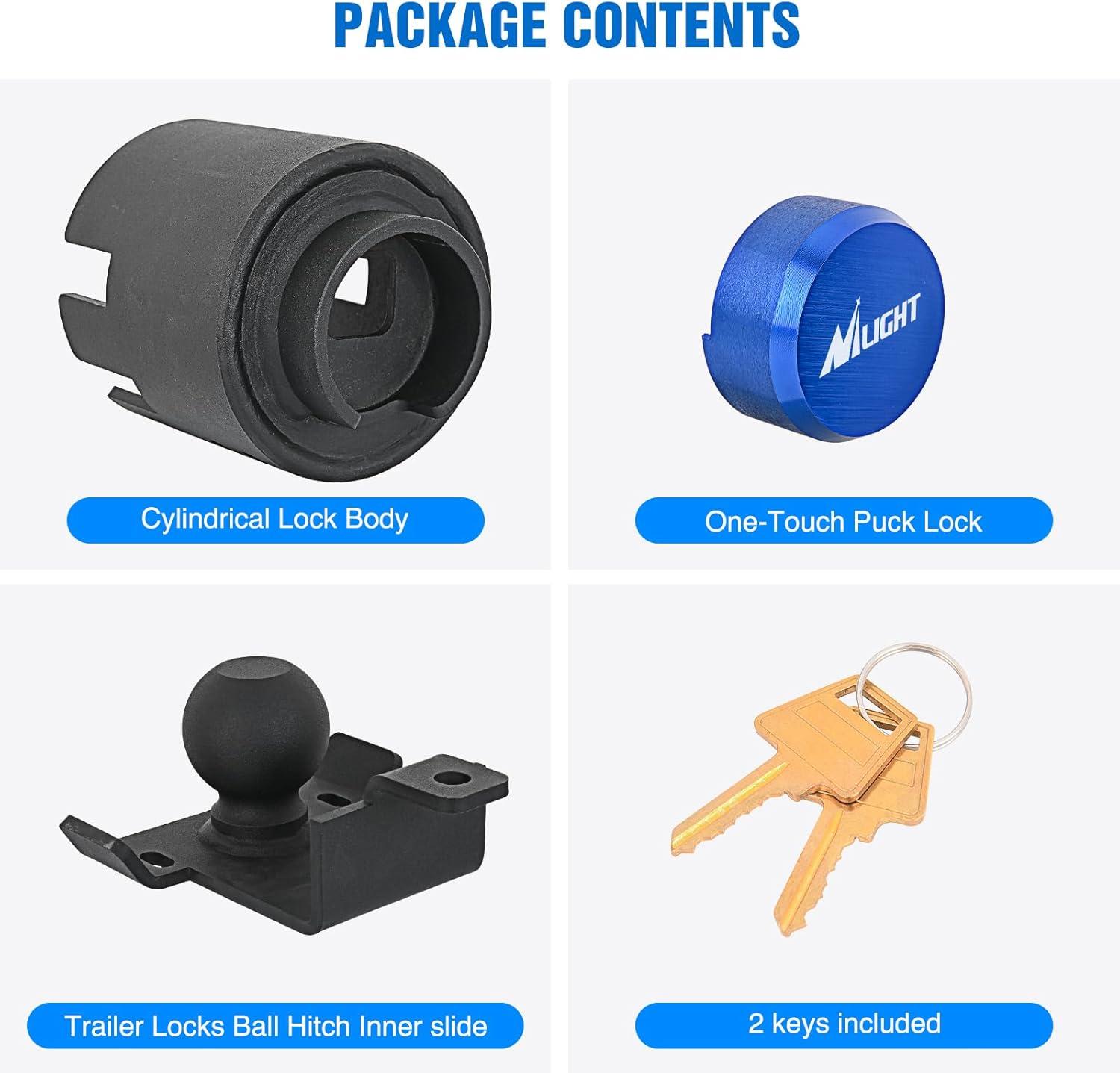image:imageNilight 2516 Trailer Lock Heavy Duty AntiTheft Trailer Hitch Locks Fit for 2 516 Inch Ball Coupler Safety Chains Trailer Tongue Lock Set with Key PryResistant Brass Core for Trailer Boat RV