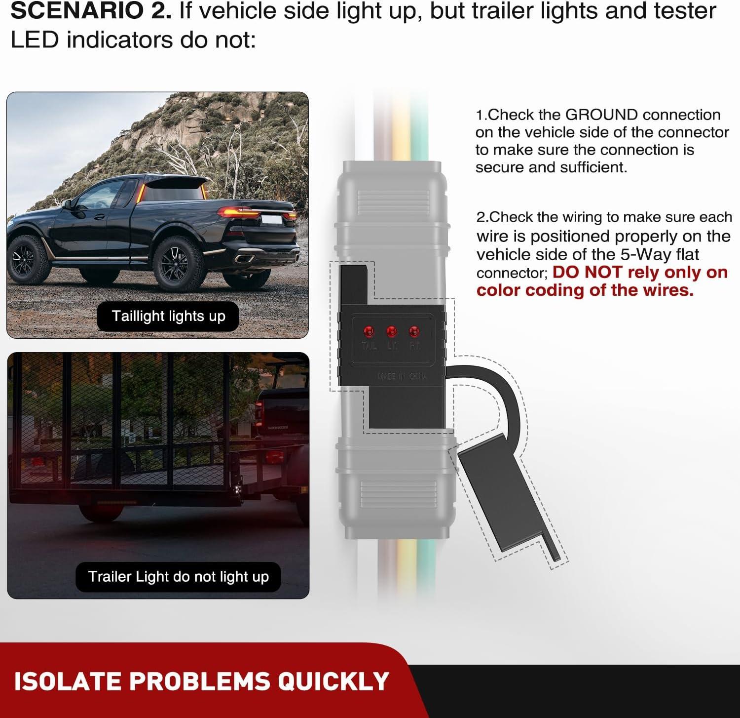 image:imageNilight 4 Way Flat Trailer Wiring Circuit Tester Male Female Double End Wire 4 Pin Test with LED Light Indicator for Turn Signal Tail Lights Trouble Shooting