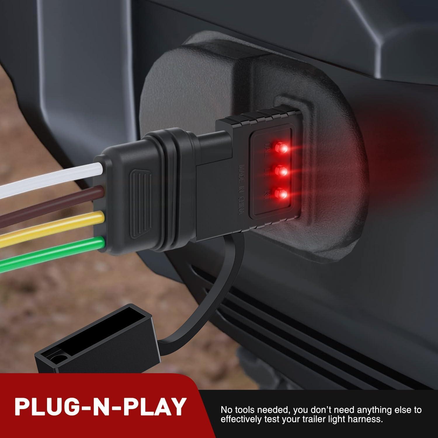 image:imageNilight 4 Way Flat Trailer Wiring Circuit Tester Male Female Double End Wire 4 Pin Test with LED Light Indicator for Turn Signal Tail Lights Trouble Shooting