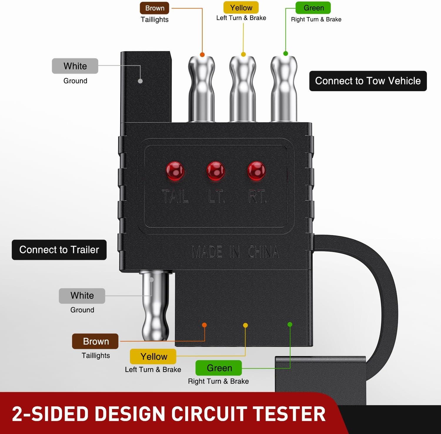 image:imageNilight 4 Way Flat Trailer Wiring Circuit Tester Male Female Double End Wire 4 Pin Test with LED Light Indicator for Turn Signal Tail Lights Trouble Shooting