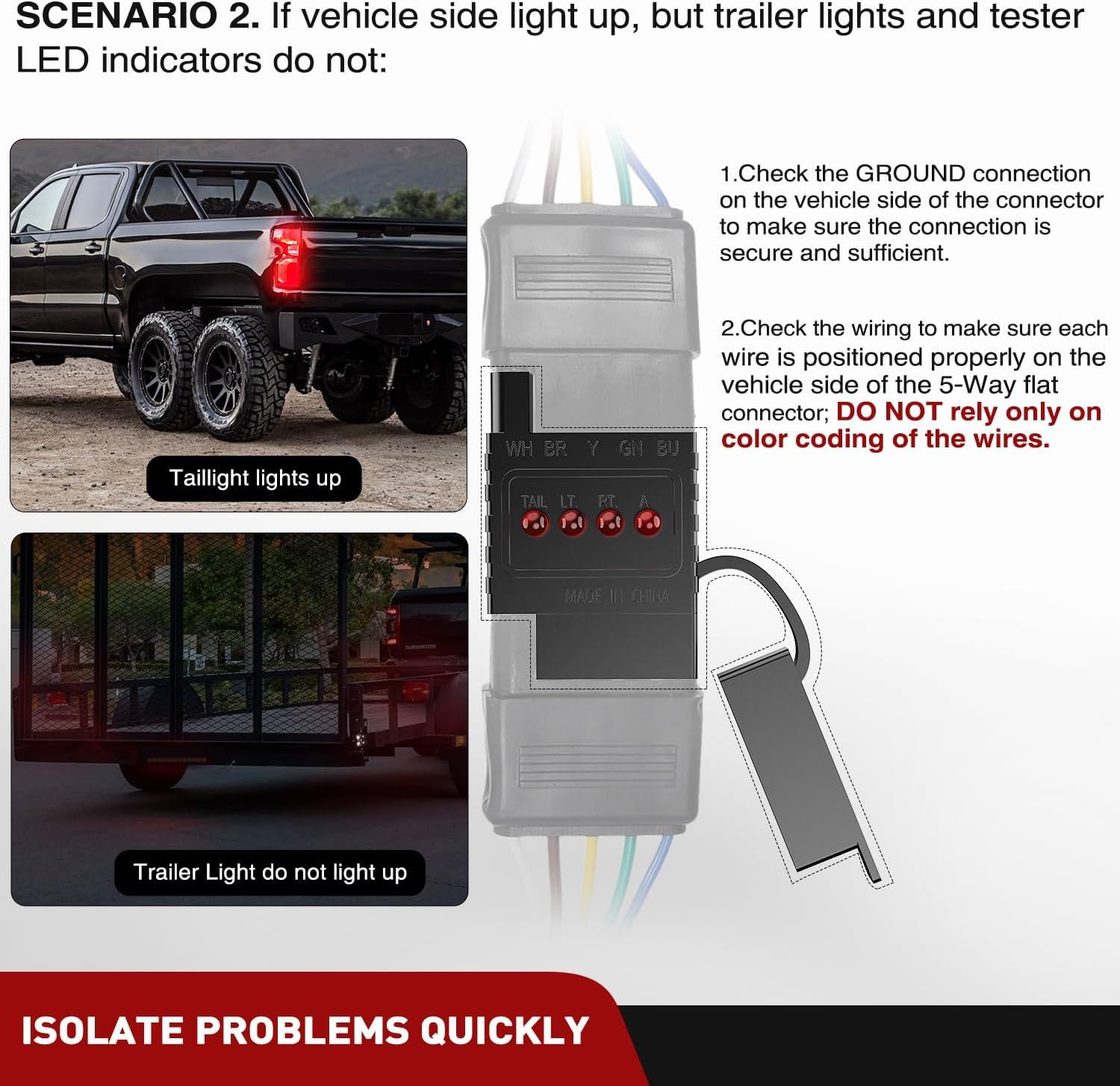 image:imageNilight 5 Way Flat Trailer Wiring Tester Male Female Double End Wire Circuit 5 Pin Light Test with LED Indicator for Turn Signal Brake Reverse Tail Lights Trouble Shooting