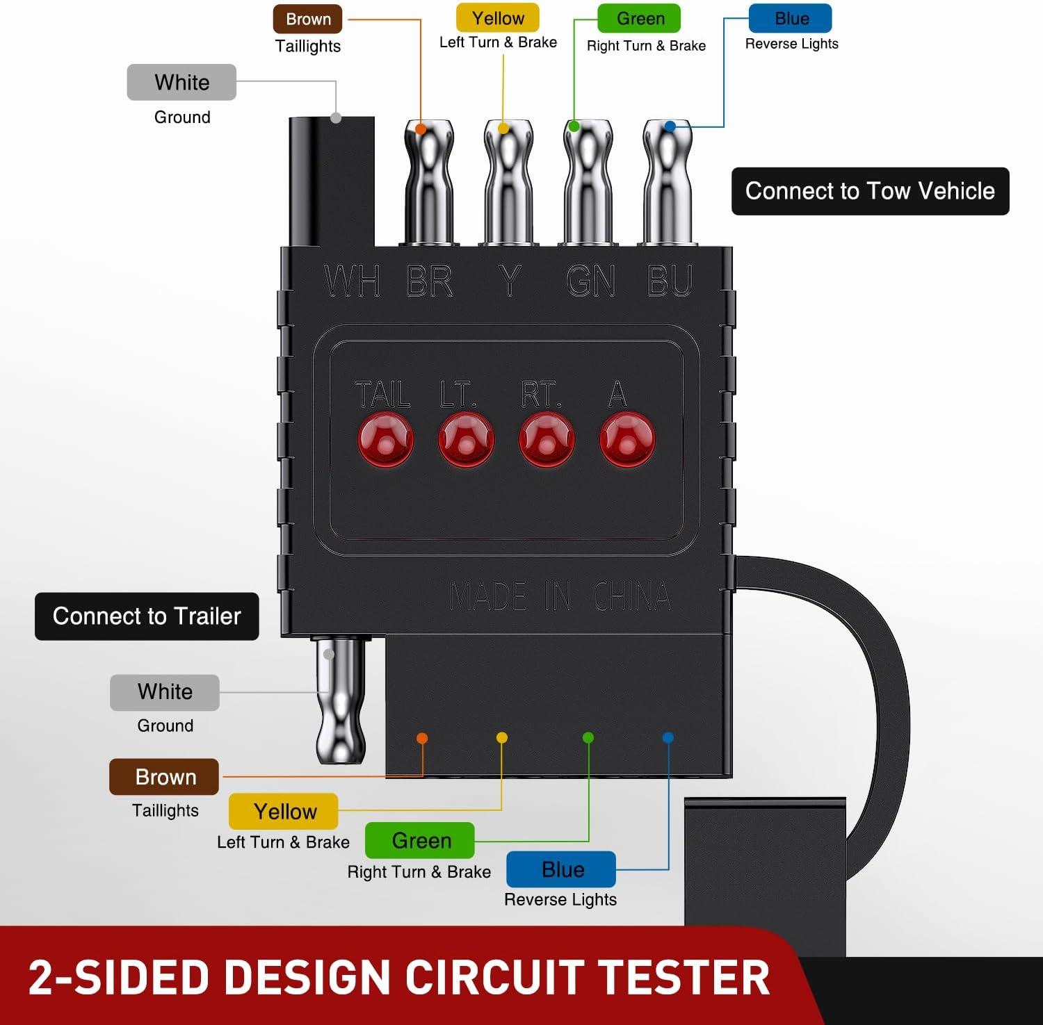 image:imageNilight 5 Way Flat Trailer Wiring Tester Male Female Double End Wire Circuit 5 Pin Light Test with LED Indicator for Turn Signal Brake Reverse Tail Lights Trouble Shooting