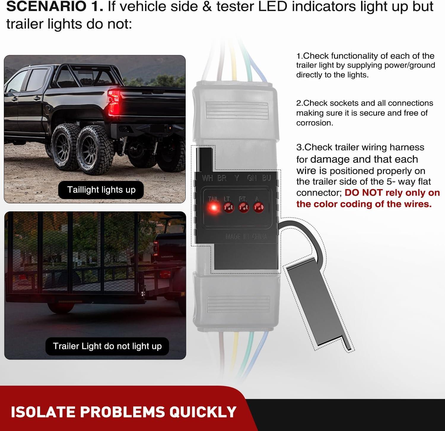 image:imageNilight 5 Way Flat Trailer Wiring Tester Male Female Double End Wire Circuit 5 Pin Light Test with LED Indicator for Turn Signal Brake Reverse Tail Lights Trouble Shooting