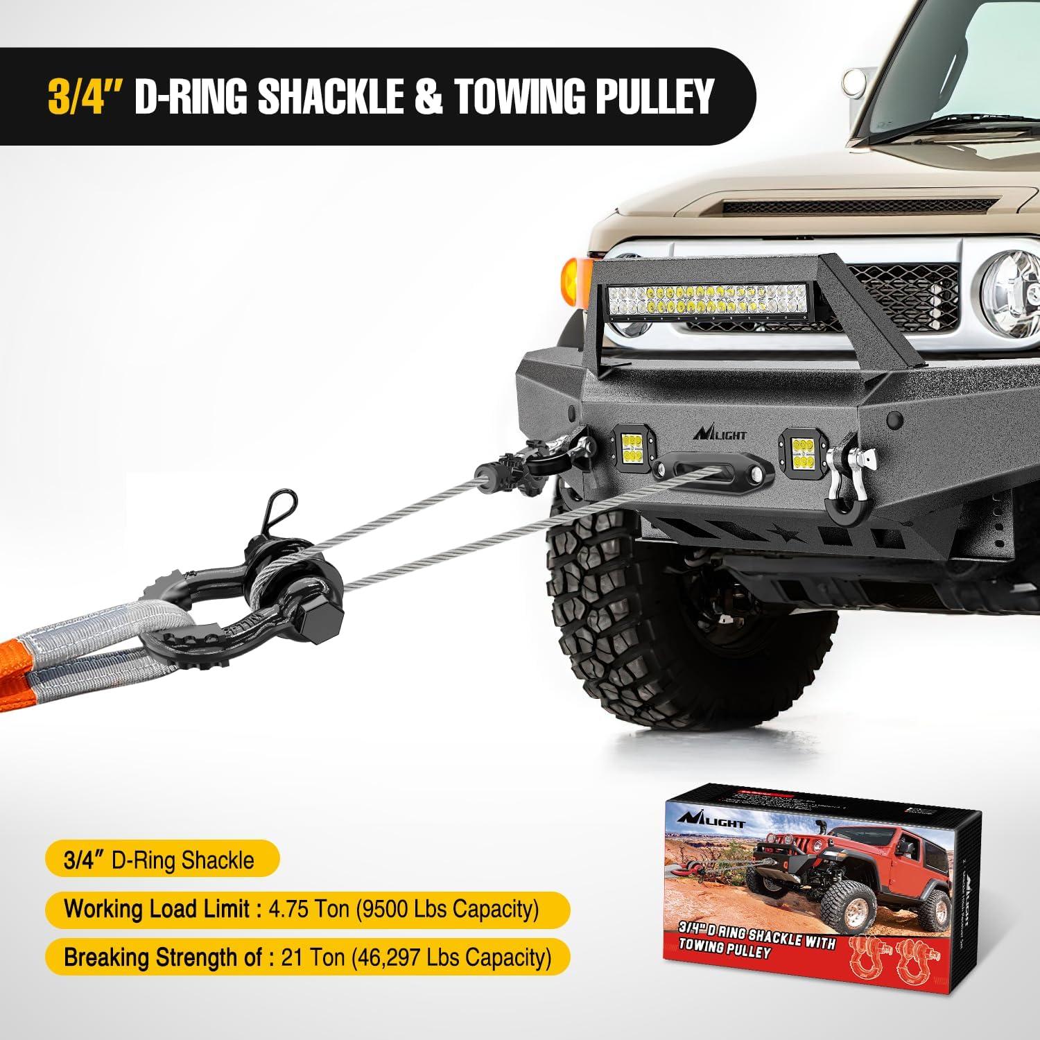 image:imageNilight Heavy Duty Mega DRing Shackles2 Pack w 78 Screw Pin amp isolators 68000 lb Break Strength17000 lb WLL Forged Steel OffRoad Recovery Shackles for Tow Strap amp Winch Gear WhiteBlack 34 wTowing Pulley 2 Pack