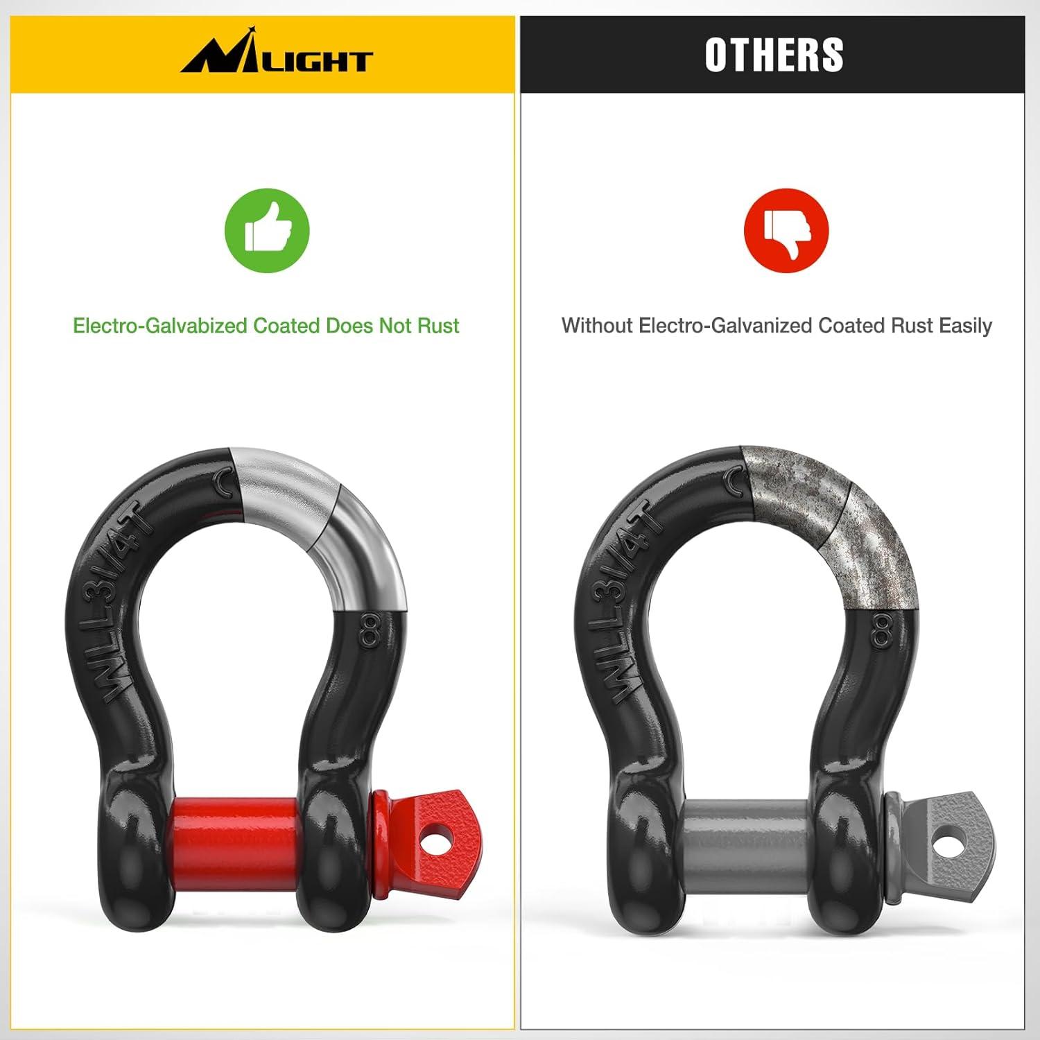 image:imageNilight Heavy Duty Mega DRing Shackles2 Pack w 78 Screw Pin amp isolators 68000 lb Break Strength17000 lb WLL Forged Steel OffRoad Recovery Shackles for Tow Strap amp Winch Gear WhiteBlack Red 58 4 Pack