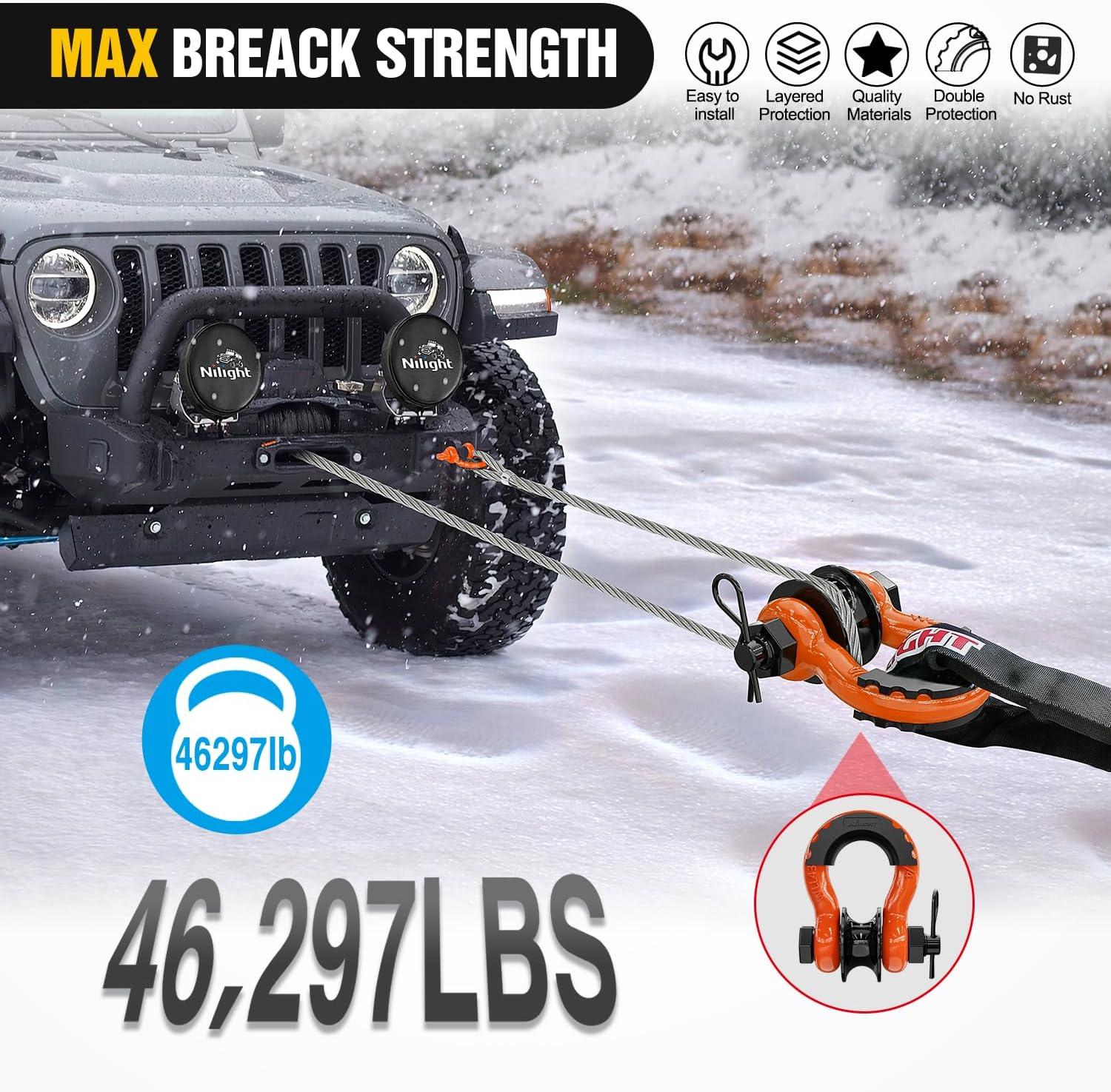 image:imageNilight Heavy Duty Mega DRing Shackles2 Pack w 78 Screw Pin amp isolators 68000 lb Break Strength17000 lb WLL Forged Steel OffRoad Recovery Shackles for Tow Strap amp Winch Gear WhiteOrange 34 wTowing Pulley 2 Pack