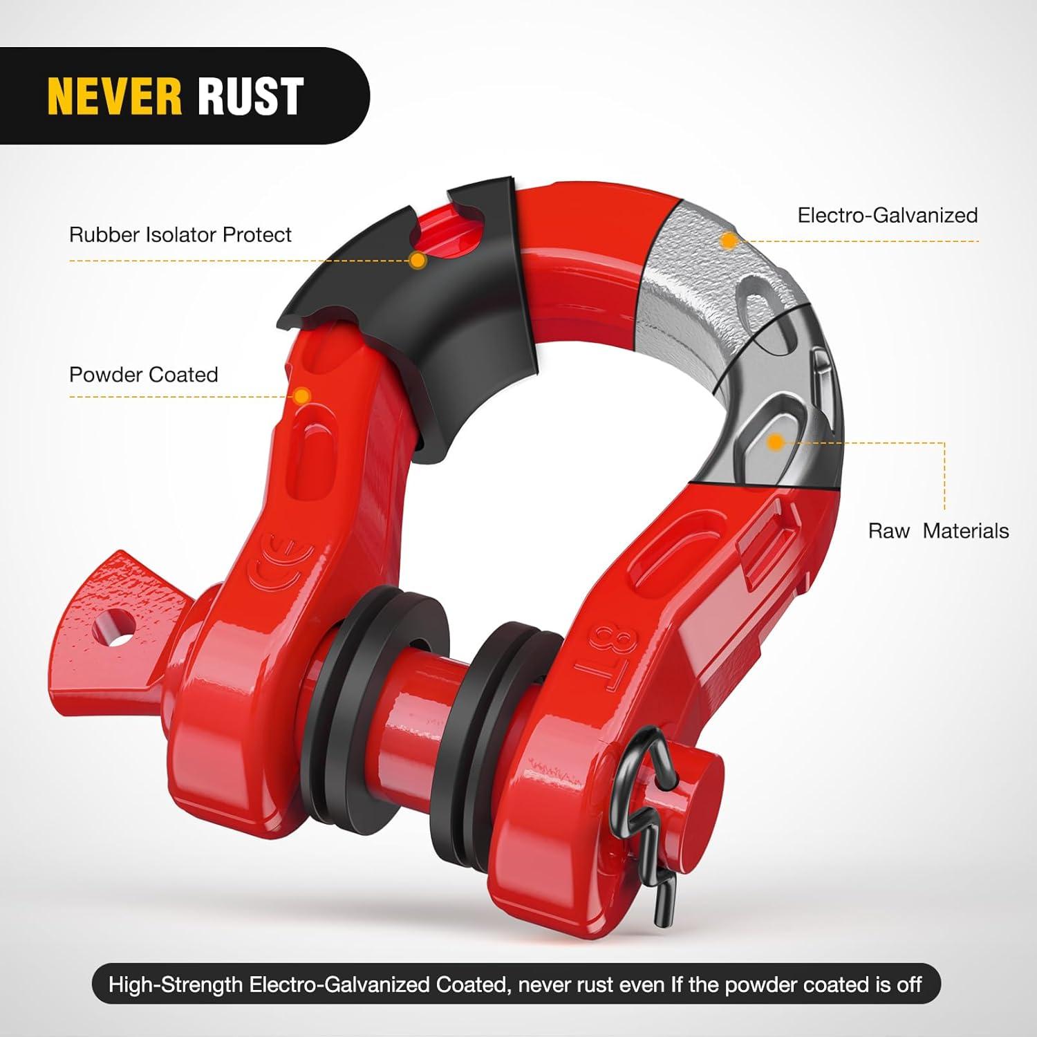image:imageNilight Heavy Duty Mega DRing Shackles2 Pack w 78 Screw Pin amp isolators 68000 lb Break Strength17000 lb WLL Forged Steel OffRoad Recovery Shackles for Tow Strap amp Winch Gear WhiteRed 34 31 Ton 2 Pack