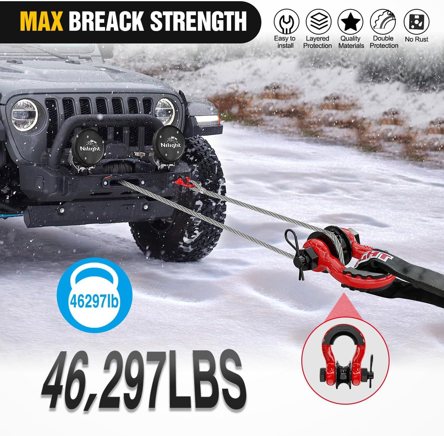 image:imageNilight Heavy Duty Mega DRing Shackles2 Pack w 78 Screw Pin amp isolators 68000 lb Break Strength17000 lb WLL Forged Steel OffRoad Recovery Shackles for Tow Strap amp Winch Gear WhiteRed 34 wTowing Pulley 2 Pack