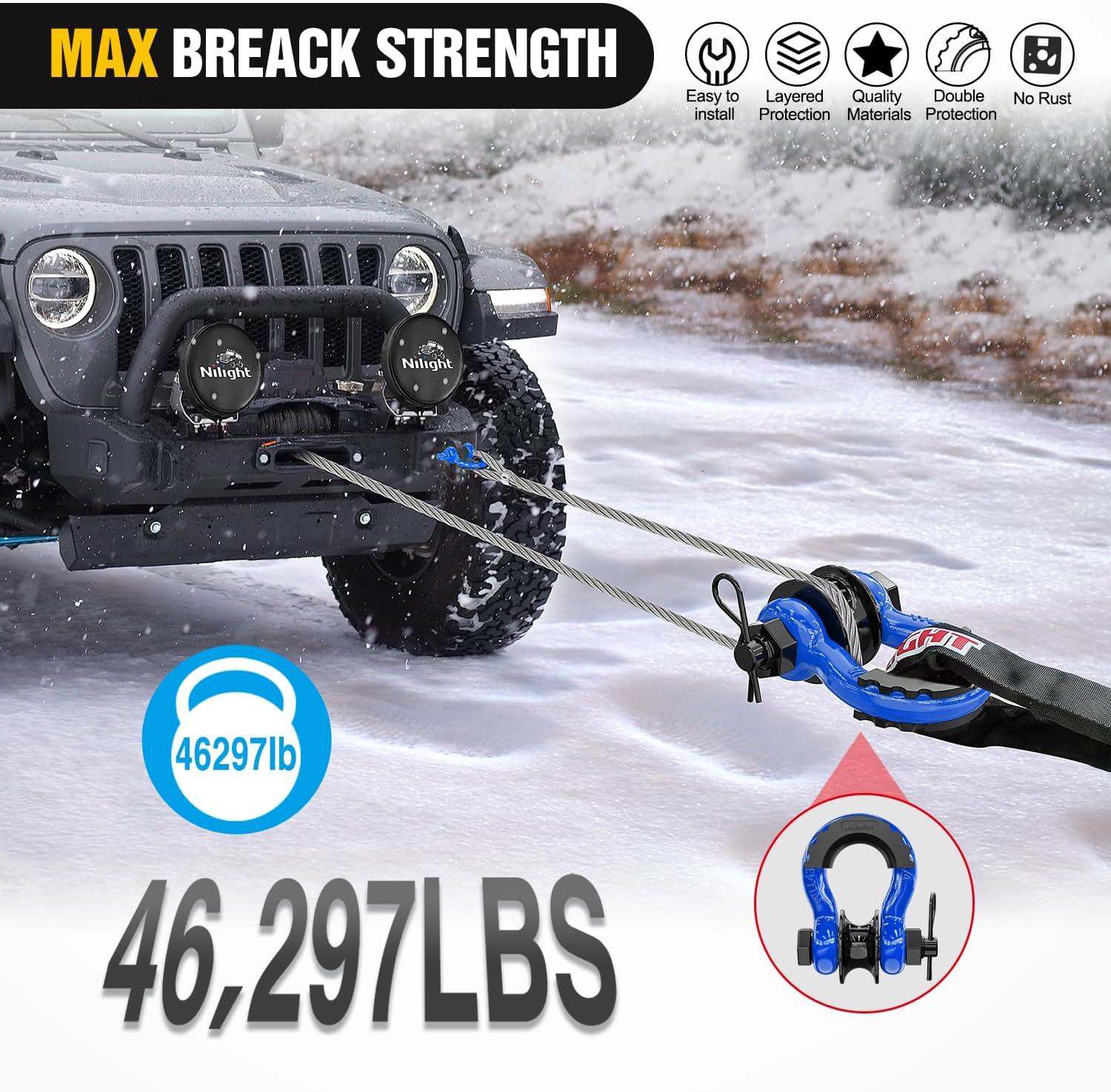 image:imageNilight Heavy Duty Mega DRing Shackles2 Pack w 78 Screw Pin amp isolators 68000 lb Break Strength17000 lb WLL Forged Steel OffRoad Recovery Shackles for Tow Strap amp Winch Gear WhiteBlue 34 wTowing Pulley 2 Pack