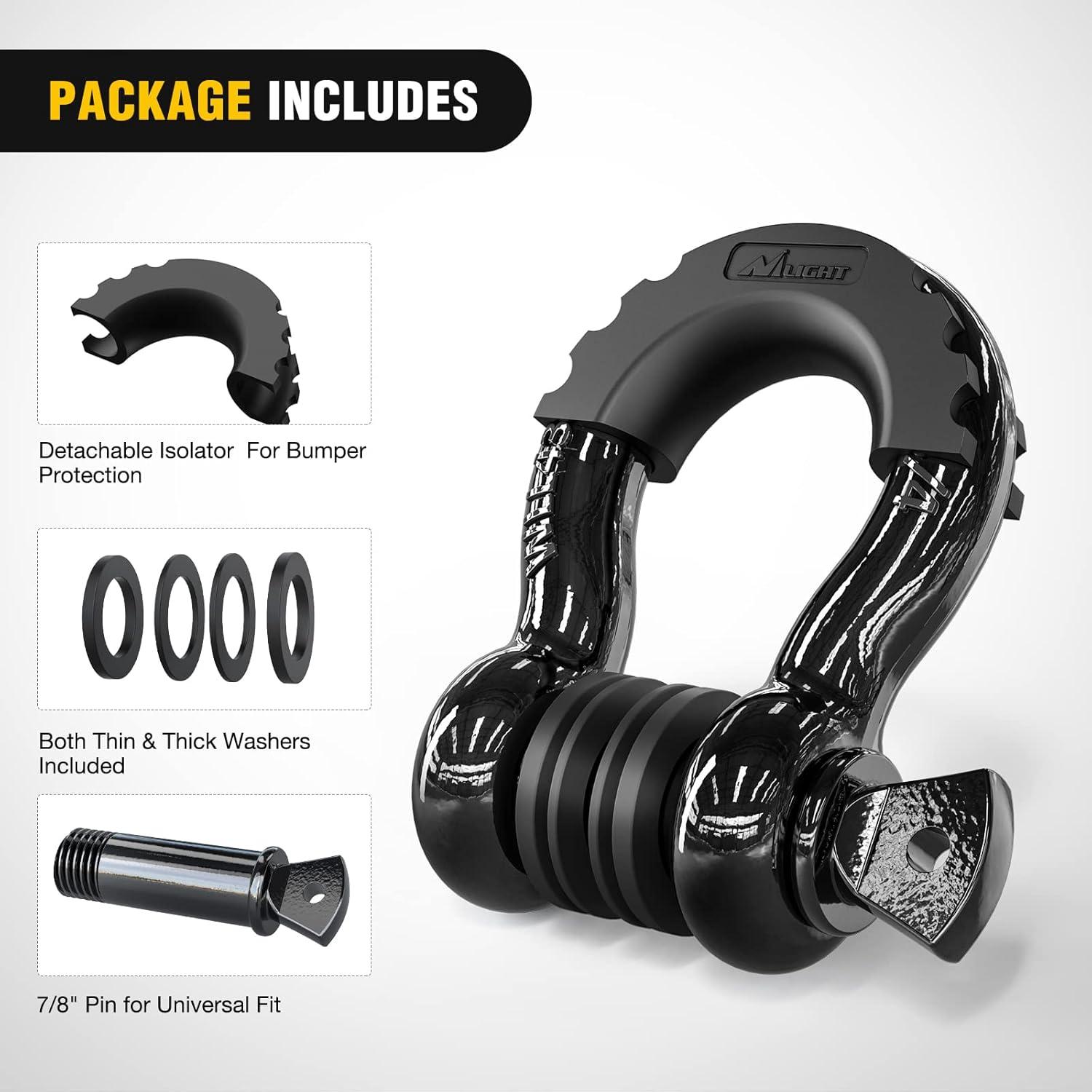 image:imageNilight Heavy Duty Mega DRing Shackles2 Pack w 78 Screw Pin amp isolators 68000 lb Break Strength17000 lb WLL Forged Steel OffRoad Recovery Shackles for Tow Strap amp Winch Gear WhiteBlack 34 2 Pack