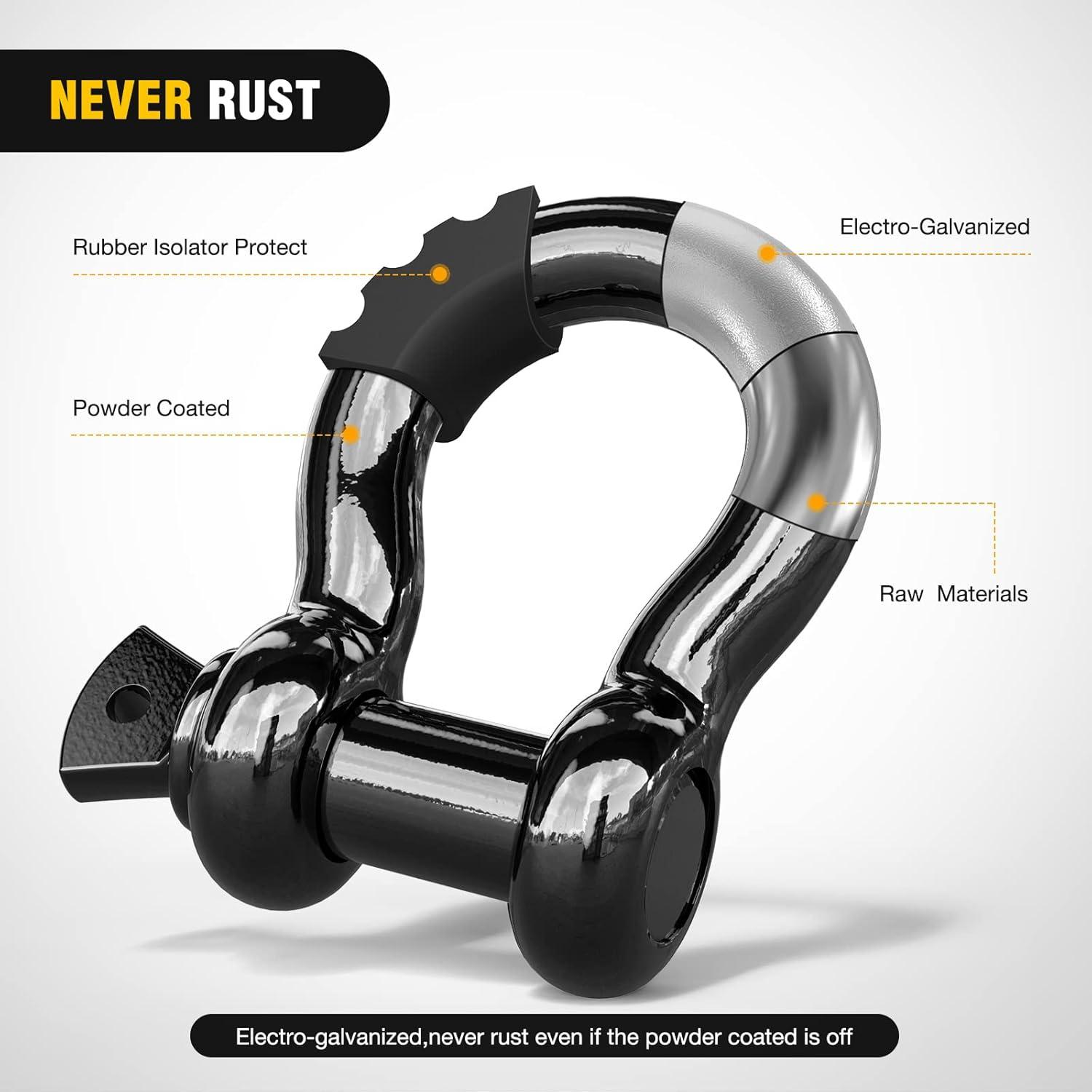 image:imageNilight Heavy Duty Mega DRing Shackles2 Pack w 78 Screw Pin amp isolators 68000 lb Break Strength17000 lb WLL Forged Steel OffRoad Recovery Shackles for Tow Strap amp Winch Gear WhiteBlack 34 2 Pack