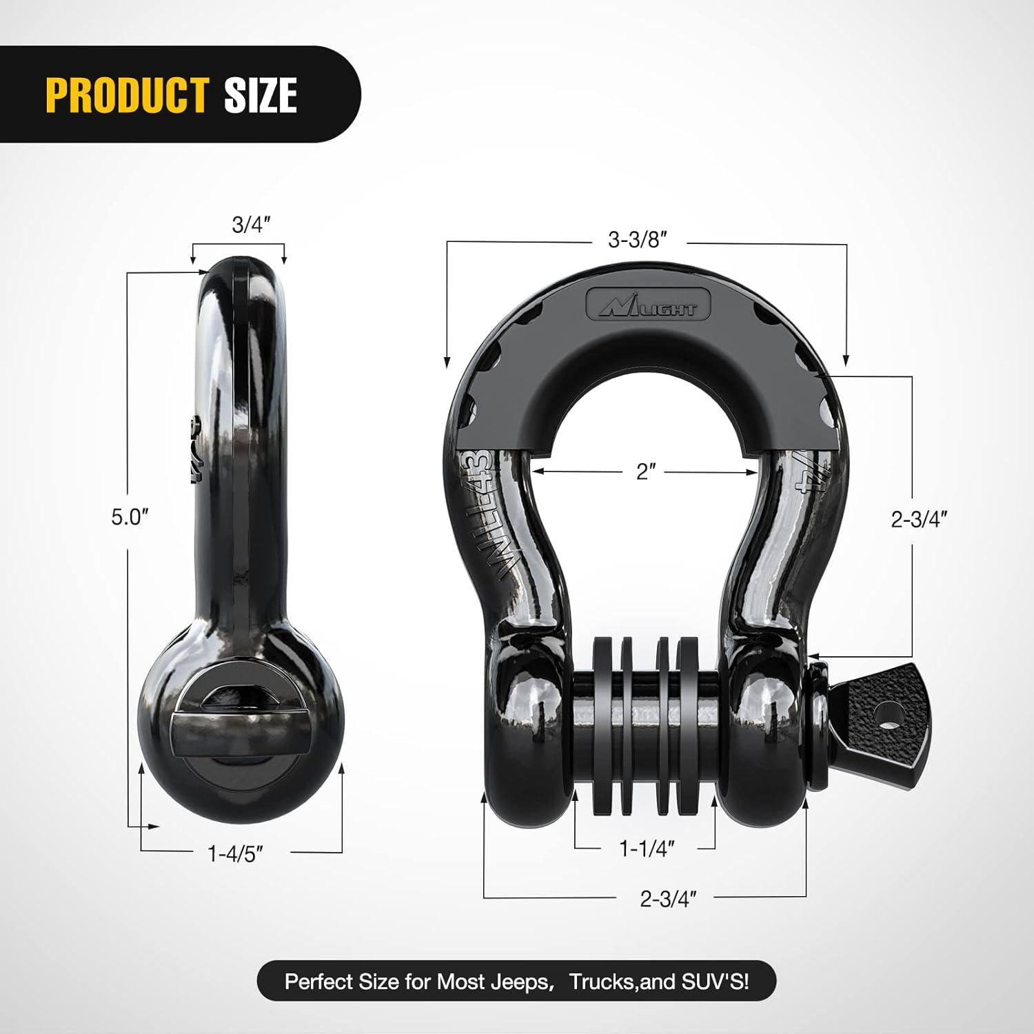 image:imageNilight Heavy Duty Mega DRing Shackles2 Pack w 78 Screw Pin amp isolators 68000 lb Break Strength17000 lb WLL Forged Steel OffRoad Recovery Shackles for Tow Strap amp Winch Gear WhiteBlack 34 2 Pack