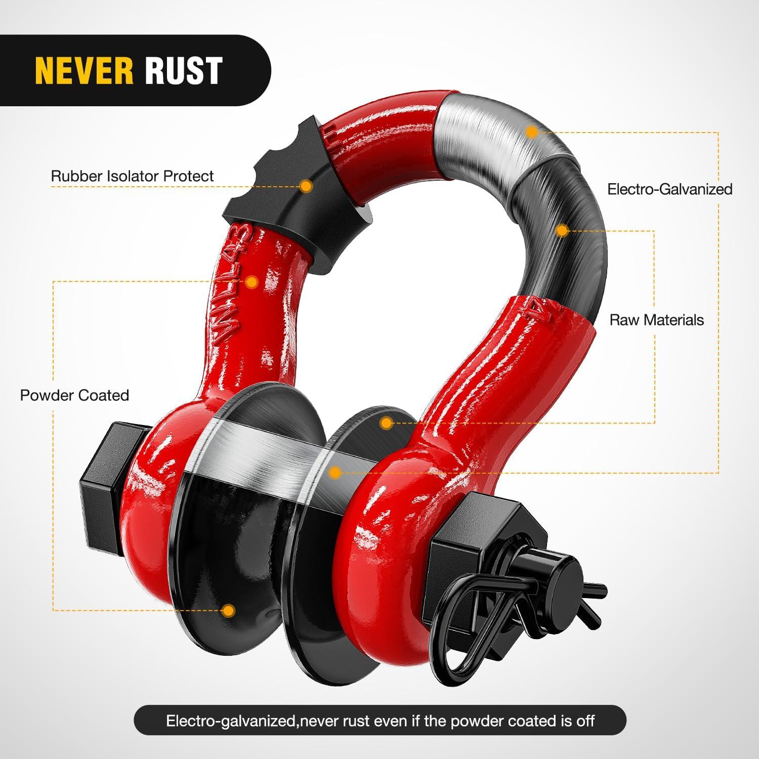 image:imageNilight Heavy Duty Mega DRing Shackles2 Pack w 78 Screw Pin amp isolators 68000 lb Break Strength17000 lb WLL Forged Steel OffRoad Recovery Shackles for Tow Strap amp Winch Gear WhiteRed 34 wTowing Pulley 2 Pack
