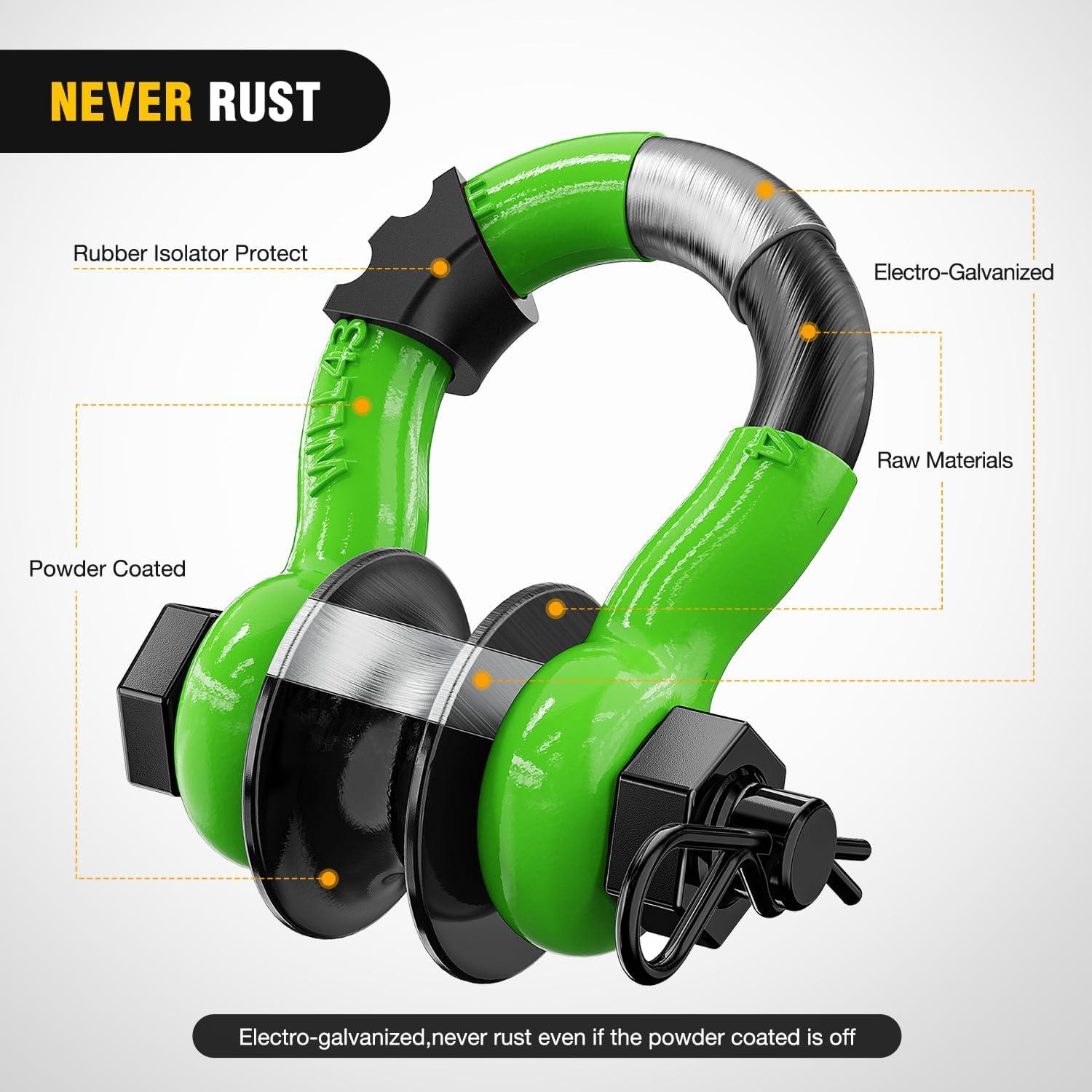 image:imageNilight Heavy Duty Mega DRing Shackles2 Pack w 78 Screw Pin amp isolators 68000 lb Break Strength17000 lb WLL Forged Steel OffRoad Recovery Shackles for Tow Strap amp Winch Gear WhiteGreen 34 wTowing Pulley 2 Pack