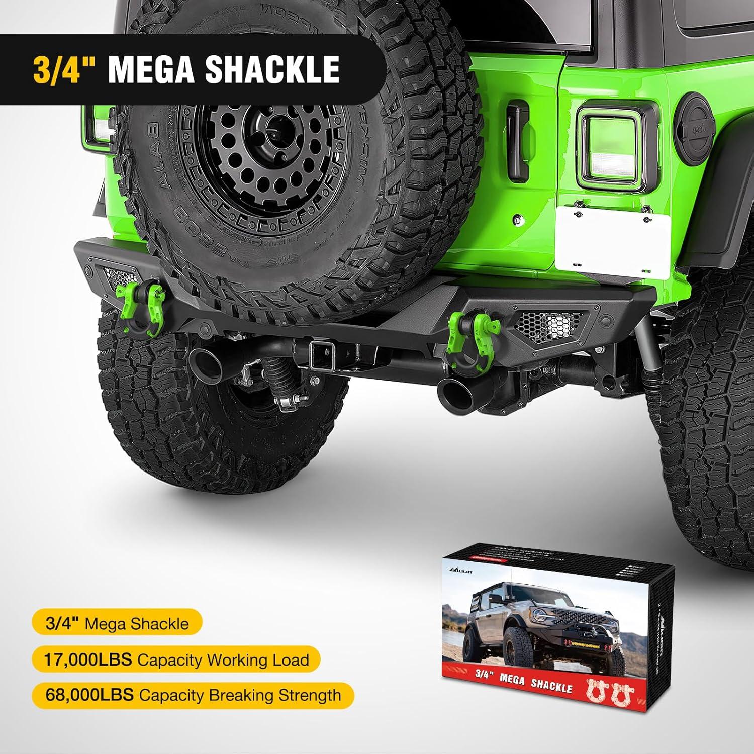 image:imageNilight Heavy Duty Mega DRing Shackles2 Pack w 78 Screw Pin amp isolators 68000 lb Break Strength17000 lb WLL Forged Steel OffRoad Recovery Shackles for Tow Strap amp Winch Gear WhiteGreen 34 31 Ton 2 Pack