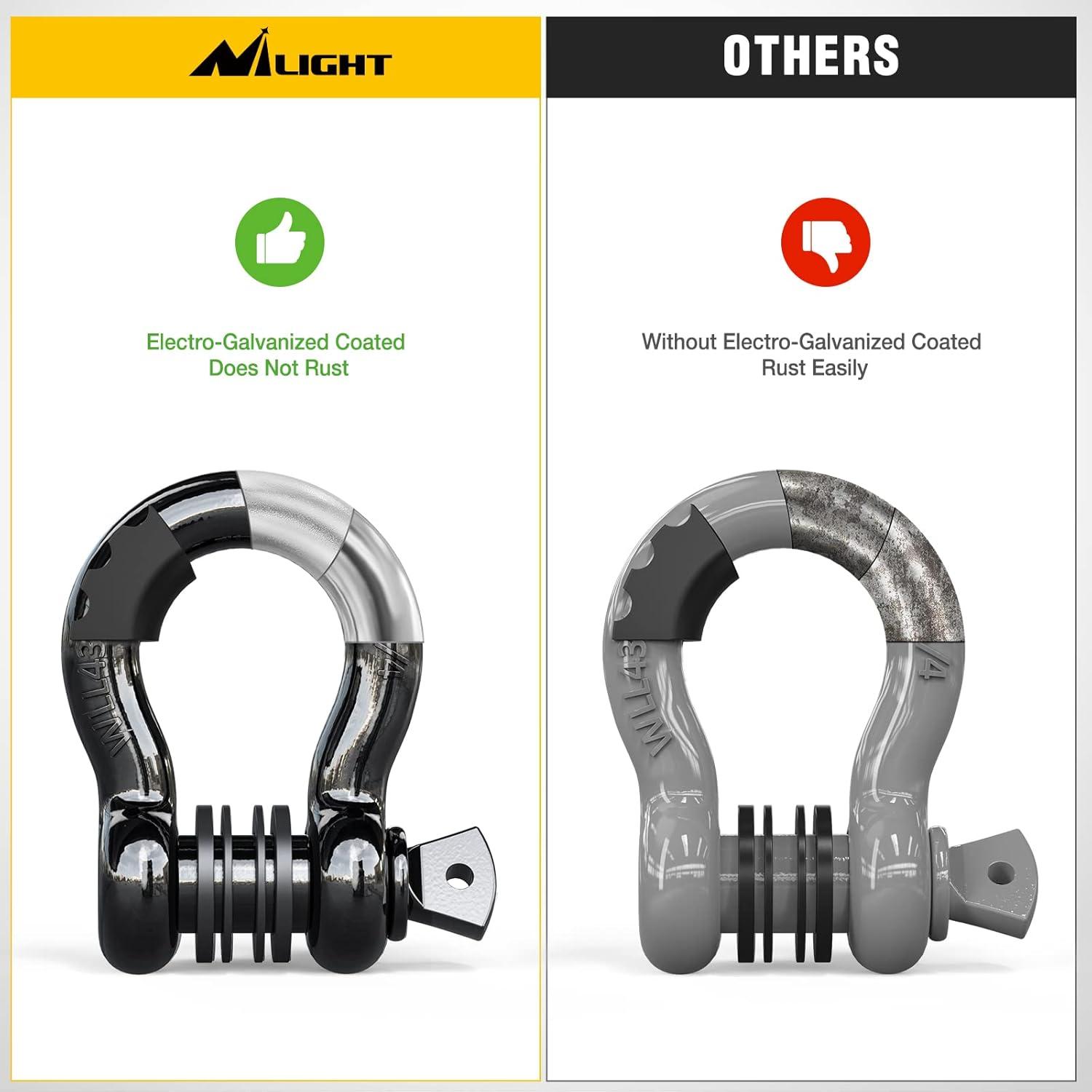 image:imageNilight Heavy Duty Mega DRing Shackles2 Pack w 78 Screw Pin amp isolators 68000 lb Break Strength17000 lb WLL Forged Steel OffRoad Recovery Shackles for Tow Strap amp Winch Gear WhiteBlack 34 2 Pack