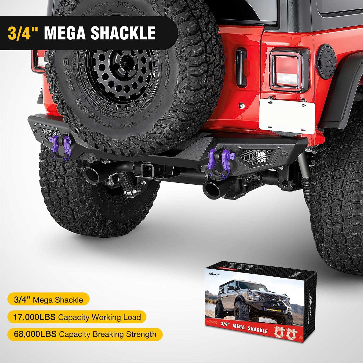image:imageNilight Heavy Duty Mega DRing Shackles2 Pack w 78 Screw Pin amp isolators 68000 lb Break Strength17000 lb WLL Forged Steel OffRoad Recovery Shackles for Tow Strap amp Winch Gear WhitePurple31 Ton Mega
