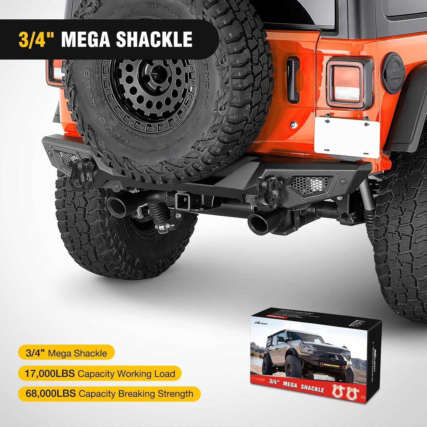 image:imageNilight Heavy Duty Mega DRing Shackles2 Pack w 78 Screw Pin amp isolators 68000 lb Break Strength17000 lb WLL Forged Steel OffRoad Recovery Shackles for Tow Strap amp Winch Gear WhiteBlack 34 31 Ton 2 Pack