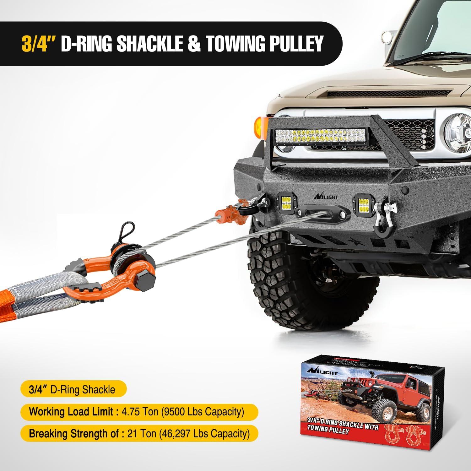 image:imageNilight Heavy Duty Mega DRing Shackles2 Pack w 78 Screw Pin amp isolators 68000 lb Break Strength17000 lb WLL Forged Steel OffRoad Recovery Shackles for Tow Strap amp Winch Gear WhiteOrange 34 wTowing Pulley 2 Pack