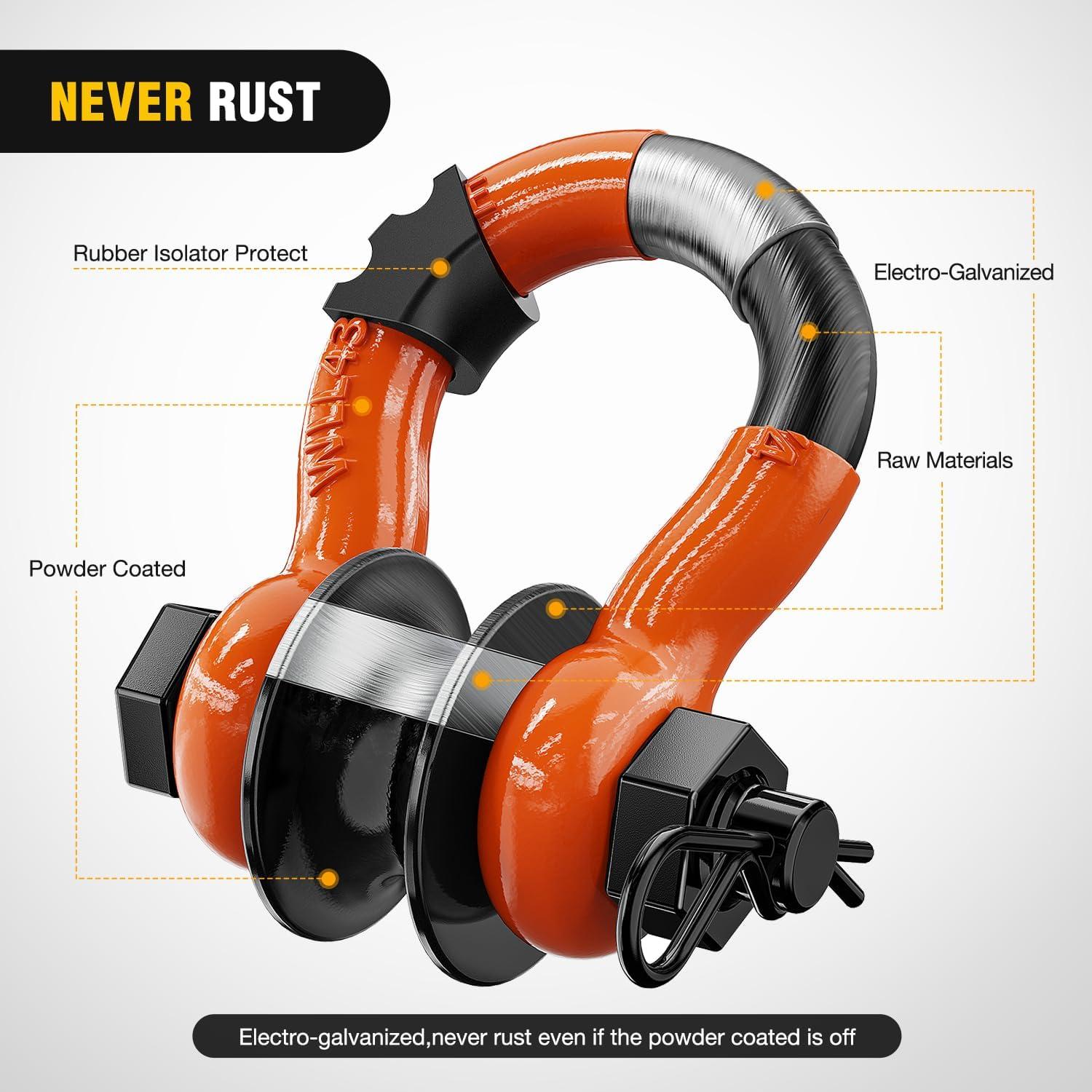 image:imageNilight Heavy Duty Mega DRing Shackles2 Pack w 78 Screw Pin amp isolators 68000 lb Break Strength17000 lb WLL Forged Steel OffRoad Recovery Shackles for Tow Strap amp Winch Gear WhiteOrange 34 wTowing Pulley 2 Pack