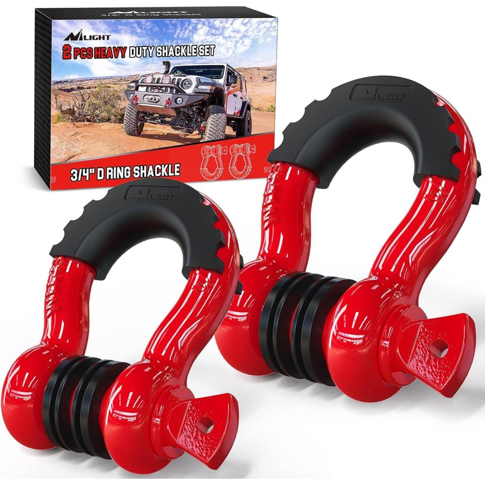 image:imageNilight Heavy Duty Mega DRing Shackles2 Pack w 78 Screw Pin amp isolators 68000 lb Break Strength17000 lb WLL Forged Steel OffRoad Recovery Shackles for Tow Strap amp Winch Gear WhiteRed 34 2 Pack