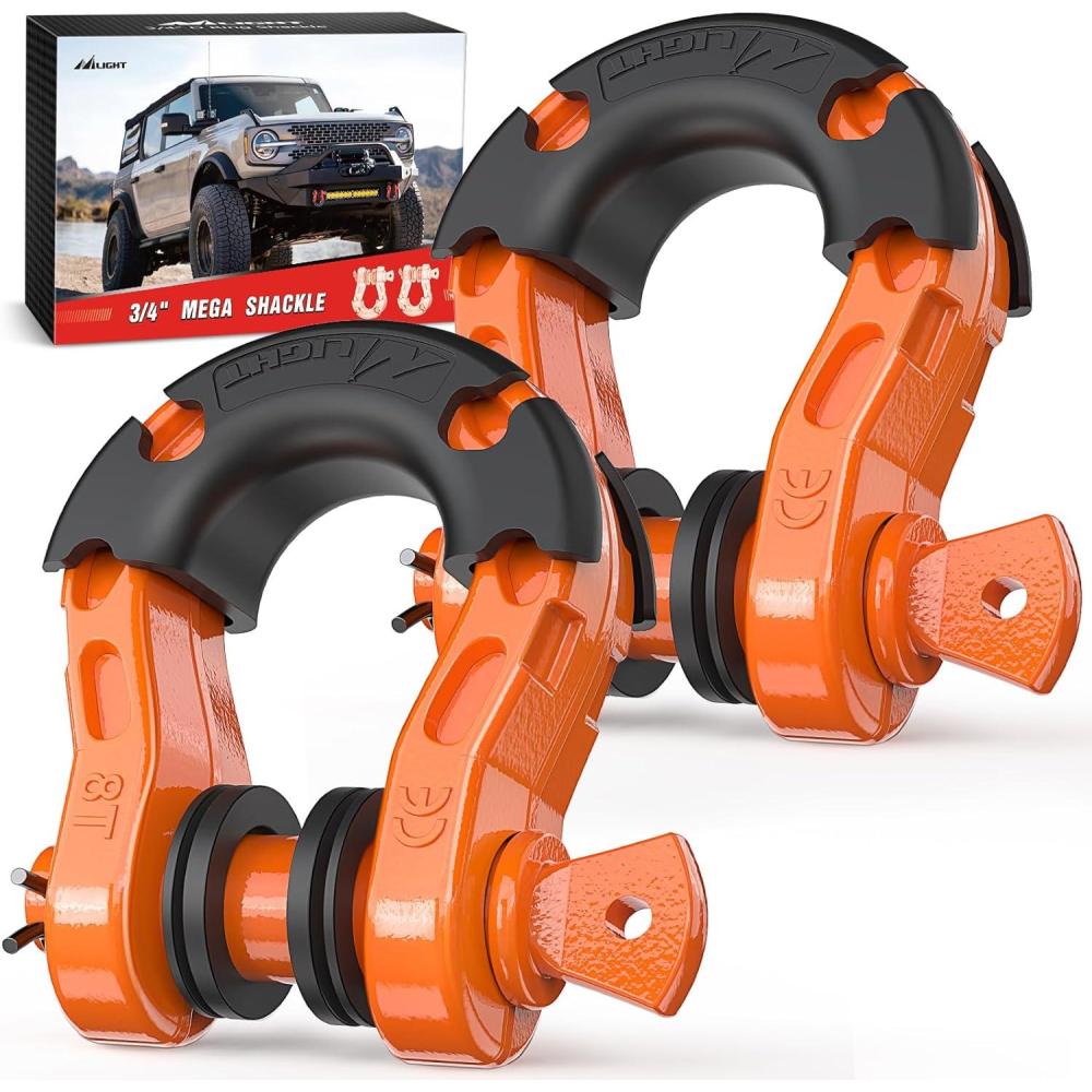 image:imageNilight Heavy Duty Mega DRing Shackles2 Pack w 78 Screw Pin amp isolators 68000 lb Break Strength17000 lb WLL Forged Steel OffRoad Recovery Shackles for Tow Strap amp Winch Gear WhiteOrange 34 31 Ton 2 Pack