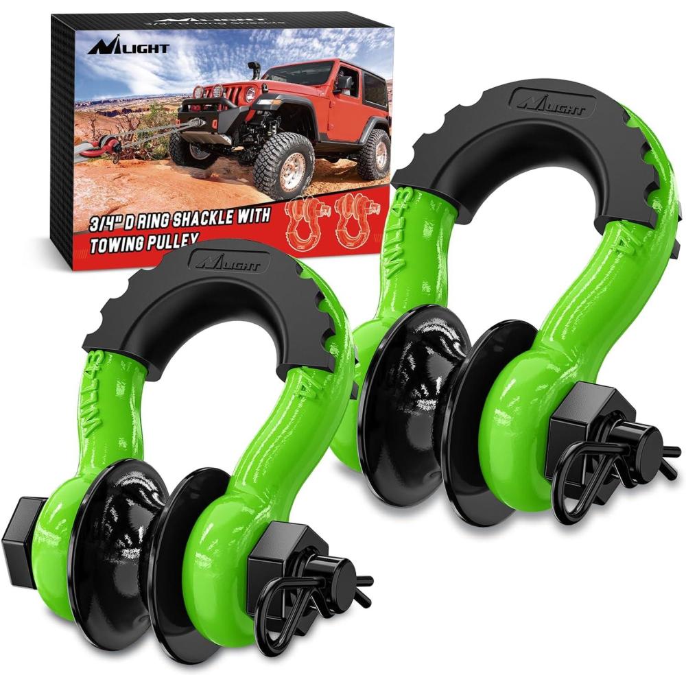 image:imageNilight Heavy Duty Mega DRing Shackles2 Pack w 78 Screw Pin amp isolators 68000 lb Break Strength17000 lb WLL Forged Steel OffRoad Recovery Shackles for Tow Strap amp Winch Gear WhiteGreen 34 wTowing Pulley 2 Pack
