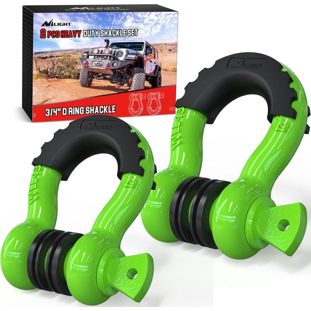 image:imageNilight Heavy Duty Mega DRing Shackles2 Pack w 78 Screw Pin amp isolators 68000 lb Break Strength17000 lb WLL Forged Steel OffRoad Recovery Shackles for Tow Strap amp Winch Gear WhiteGreen 34 2 Pack