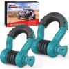Nilight Heavy Duty Mega D-Ring Shackles(2 Pack) w/ 7/8″ Screw Pin & isolators, 68,000 lb Break Strength(17,000 lb WLL), Forged Steel Off-Road Recovery Shackles for Tow Strap & Winch Gear, White(Teal 3/4″ 2 Pack)