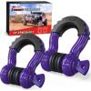 Nilight Heavy Duty Mega D-Ring Shackles(2 Pack) w/ 7/8″ Screw Pin & isolators, 68,000 lb Break Strength(17,000 lb WLL), Forged Steel Off-Road Recovery Shackles for Tow Strap & Winch Gear, White(Purple 3/4″ 2 Pack)