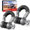 Nilight Heavy Duty Mega D-Ring Shackles(2 Pack) w/ 7/8″ Screw Pin & isolators, 68,000 lb Break Strength(17,000 lb WLL), Forged Steel Off-Road Recovery Shackles for Tow Strap & Winch Gear, White(Gray 3/4″ 2 Pack)