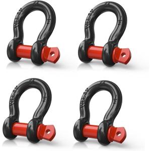 Nilight Heavy Duty Mega D-Ring Shackles(2 Pack) w/ 7/8″ Screw Pin & isolators, 68,000 lb Break Strength(17,000 lb WLL), Forged Steel Off-Road Recovery Shackles for Tow Strap & Winch Gear, White(Black Red 1/2″ 4 Pack)