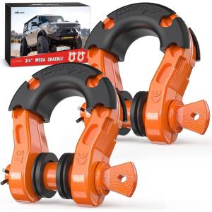 Nilight Heavy Duty Mega D-Ring Shackles(2 Pack) w/ 7/8″ Screw Pin & isolators, 68,000 lb Break Strength(17,000 lb WLL), Forged Steel Off-Road Recovery Shackles for Tow Strap & Winch Gear, White(Orange 3/4″ 31 Ton 2 Pack)