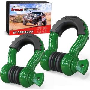 Nilight Heavy Duty Mega D-Ring Shackles(2 Pack) w/ 7/8″ Screw Pin & isolators, 68,000 lb Break Strength(17,000 lb WLL), Forged Steel Off-Road Recovery Shackles for Tow Strap & Winch Gear, White(Dark Green 3/4″ 2 Pack)