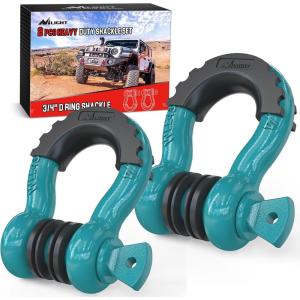 Nilight Heavy Duty Mega D-Ring Shackles(2 Pack) w/ 7/8″ Screw Pin & isolators, 68,000 lb Break Strength(17,000 lb WLL), Forged Steel Off-Road Recovery Shackles for Tow Strap & Winch Gear, White(Teal 3/4″ 2 Pack)