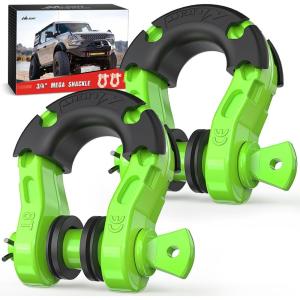 Nilight Heavy Duty Mega D-Ring Shackles(2 Pack) w/ 7/8″ Screw Pin & isolators, 68,000 lb Break Strength(17,000 lb WLL), Forged Steel Off-Road Recovery Shackles for Tow Strap & Winch Gear, White(Green 3/4″ 31 Ton 2 Pack)