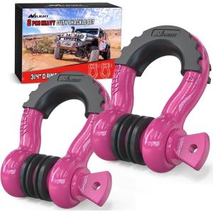 Nilight Heavy Duty Mega D-Ring Shackles(2 Pack) w/ 7/8″ Screw Pin & isolators, 68,000 lb Break Strength(17,000 lb WLL), Forged Steel Off-Road Recovery Shackles for Tow Strap & Winch Gear, White(Magenta 3/4″ 2 Pack)