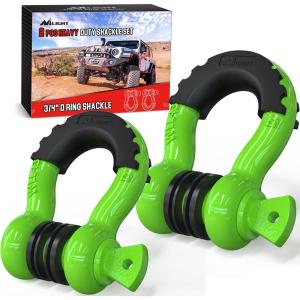 Nilight Heavy Duty Mega D-Ring Shackles(2 Pack) w/ 7/8″ Screw Pin & isolators, 68,000 lb Break Strength(17,000 lb WLL), Forged Steel Off-Road Recovery Shackles for Tow Strap & Winch Gear, White(Green 3/4″ 2 Pack)
