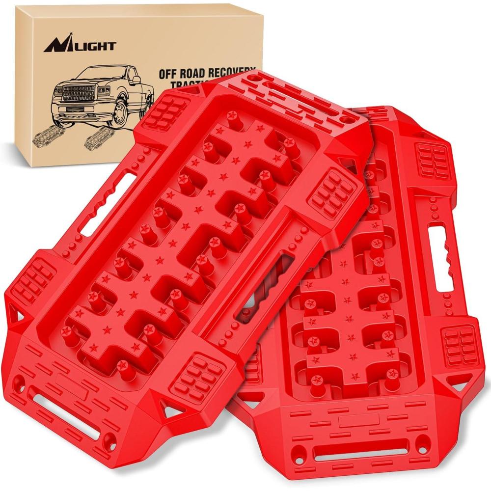 image:imageNilight OffRoad Traction Boards with Round and Square Jack Lift Base Pair Recovery Tracks for 4X4 Jeep Truck Emergency Tire Recovery Boards with BagSand Mud and Snow Tracks Orange Tire Traction MatsRed