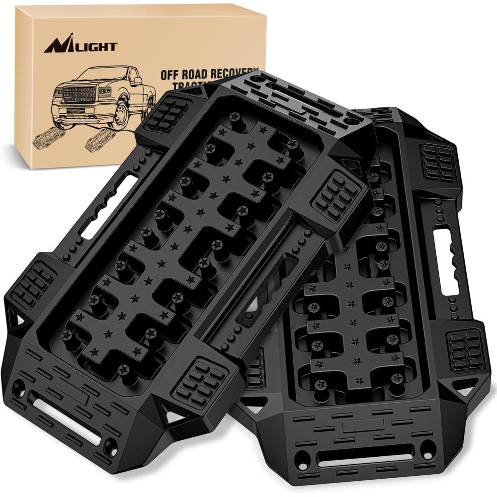 image:imageNilight OffRoad Traction Boards with Round and Square Jack Lift Base Pair Recovery Tracks for 4X4 Jeep Truck Emergency Tire Recovery Boards with BagSand Mud and Snow Tracks Orange Tire Traction MatsBlack